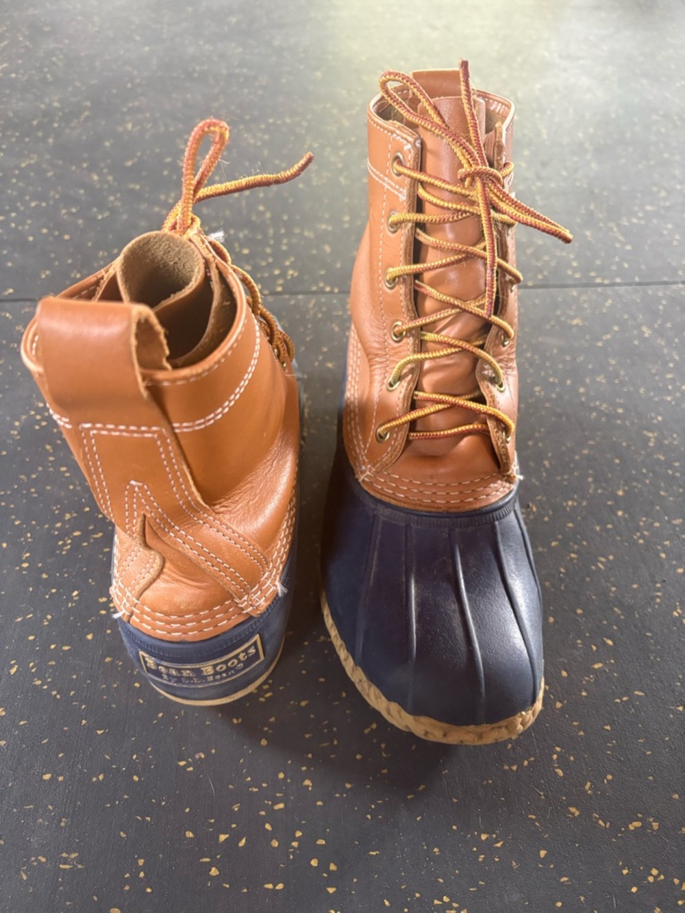 Classic Duck LL Bean Boots in Chestnut Brown and Navy